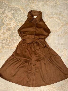 Elan Brown Collared Button-Front Dress